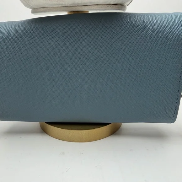 Saffiano Light Blue Crossbody Bag with Gold Chain Strap - Picture 3 of 10